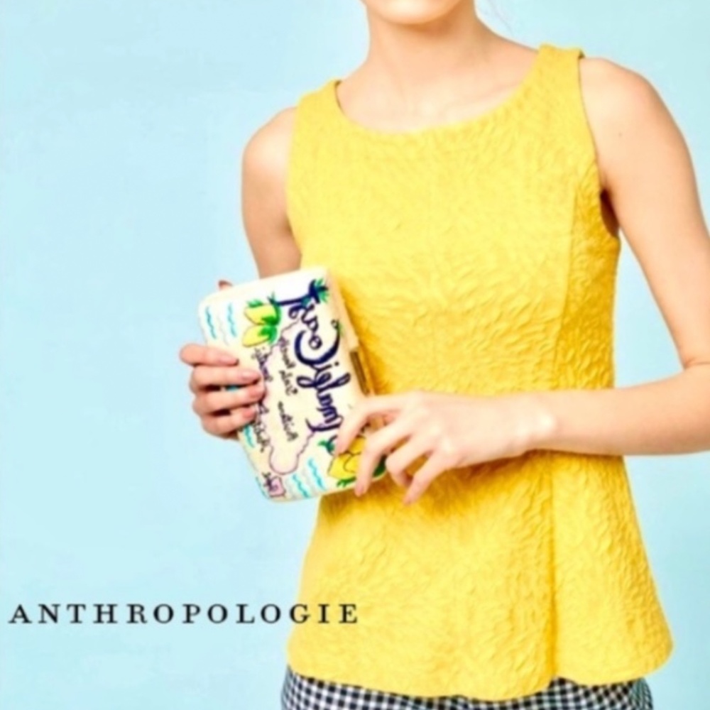 Anthropologie Postmark Sleeveless Floral Embossed Peplum Tank Top EUC!